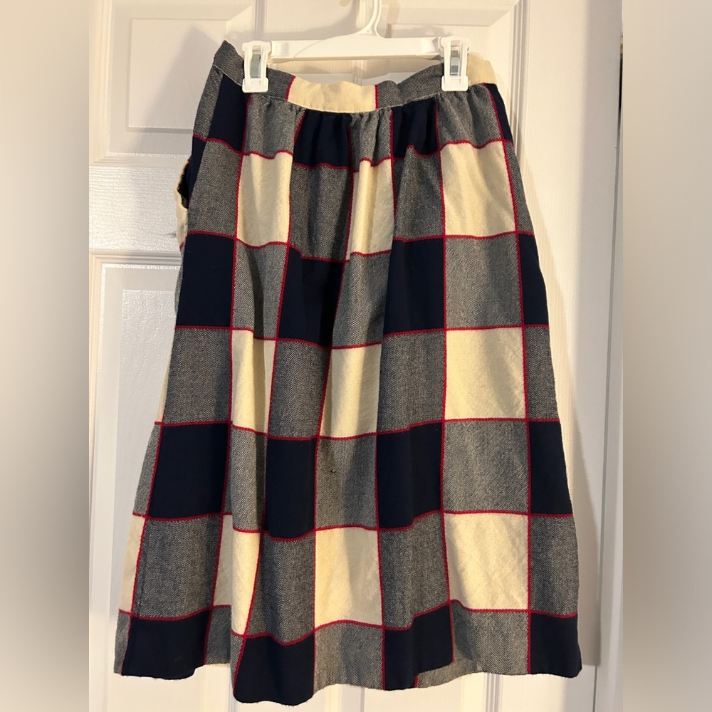 Handmade vintage retro rockabilly wool plaid skirt blue and off-white